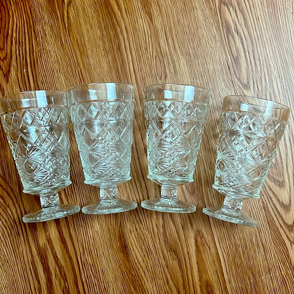 Vintage Hazel Atlas Clear Big Top Peanut Butter Pressed Glass Water Glasses (4)